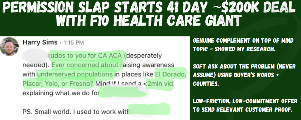 Permission Slap starts 41 day ~$200k deal with F10 Health Care Giant